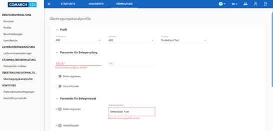 Ihre Geschäftspartner können eine EDI Anbindung selbstständig einrichten und testen